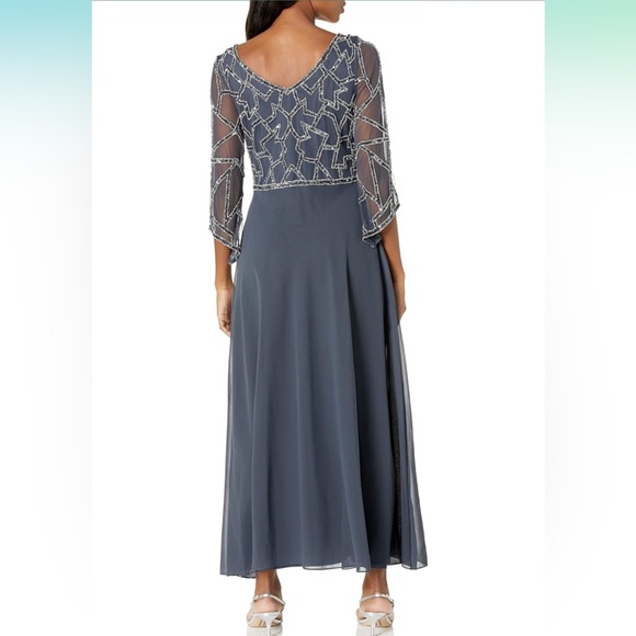 Kara Women's Petite 3/4 Sleeve Geo Beaded Gown - Picture 2 of 2